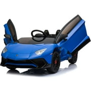 Lamborghini 12v Kids Battery Powered Ride On Car Remote Controlled 2 Seater Blue (2.4ghz RC)