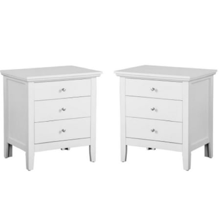 Home Square 2 Piece Solid Wood Nightstand Set with 3 Drawers in White
