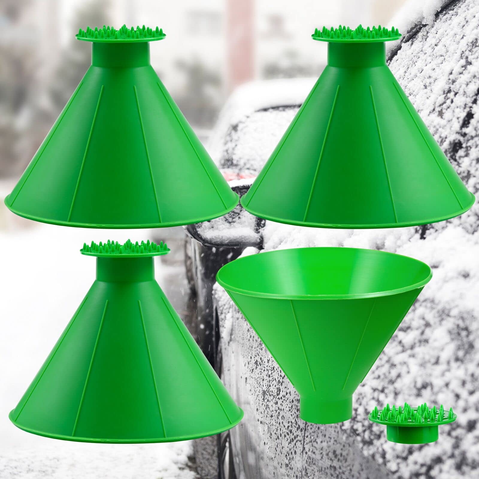 3 Pcs Magical Ice Scrapers for Car Windshield, Round Snow Scraper with  Funnel, Cone-Shaped Car Snow Remover, Car Window Scraper for Ice & Snow,  Car Winter Accessories, Gift for Chrismas (Green) 