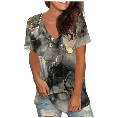 

Maternity Blouses Fashion Women s Summer V-Neck Short Sleeve Print Casual T-shirt Blouse Corset Tops for Women Gray XXL