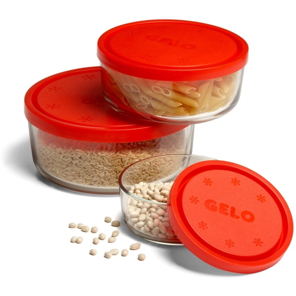Bormioli Rocco Gelo Glass Storage Bowls with Red Lids, Set of 3