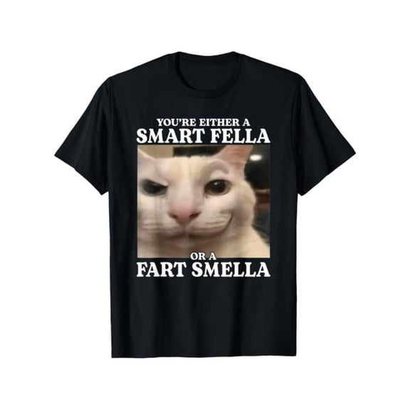 100% Cotton Funny Cat Meme T-Shirt - "You're Either Smart or Stinky" Humorous Graphic Tee with Design, Unisex Sizes, Machine Washable Round Neck Casual Shirt for M Golf Gift T-Shirt For Men and Women