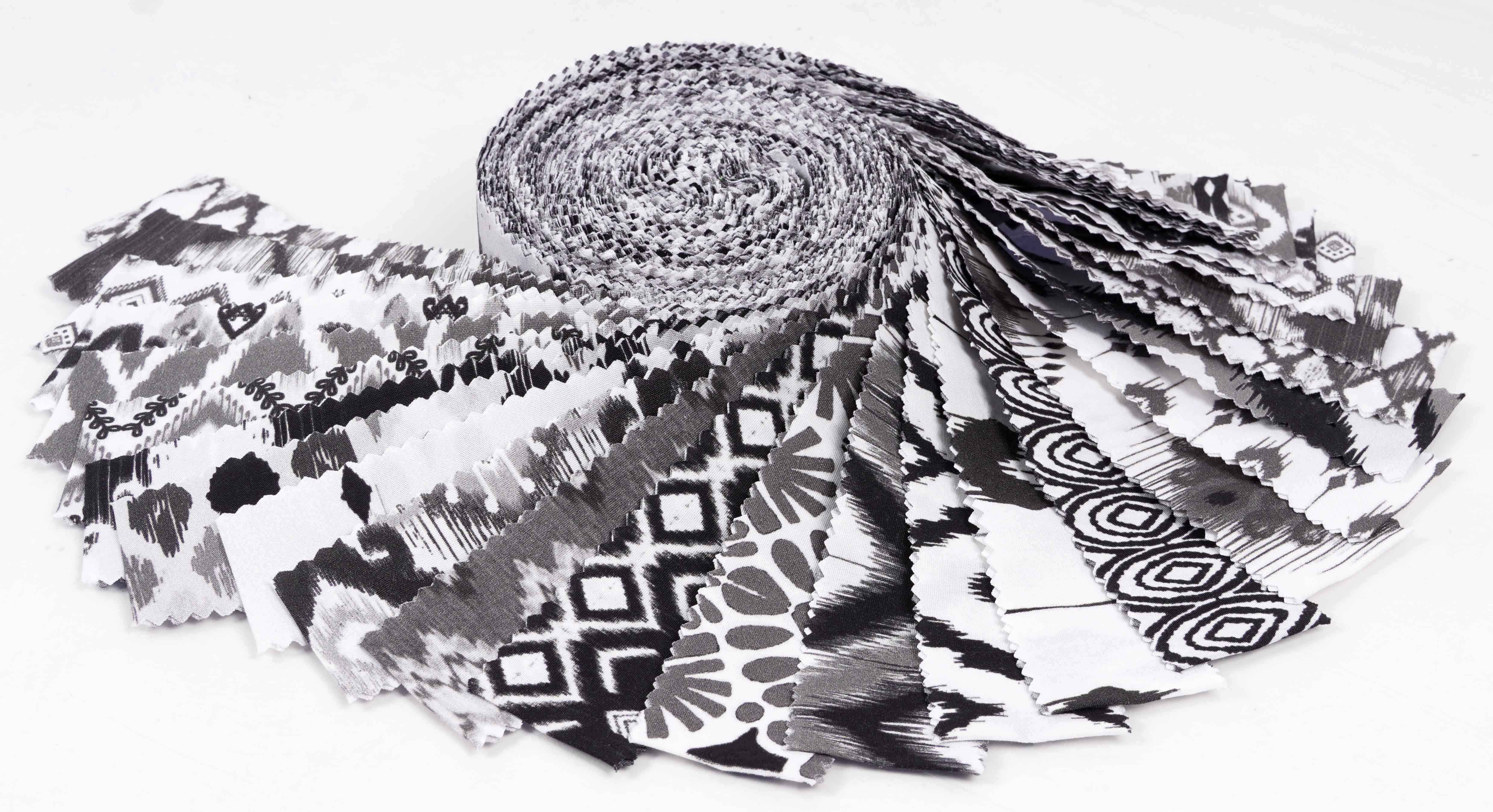 Soimoi 40Pcs Ikat Print Precut Fabrics Strips Roll Up 1.5 inches Cotton Jelly Rolls For Quilting - White & Black