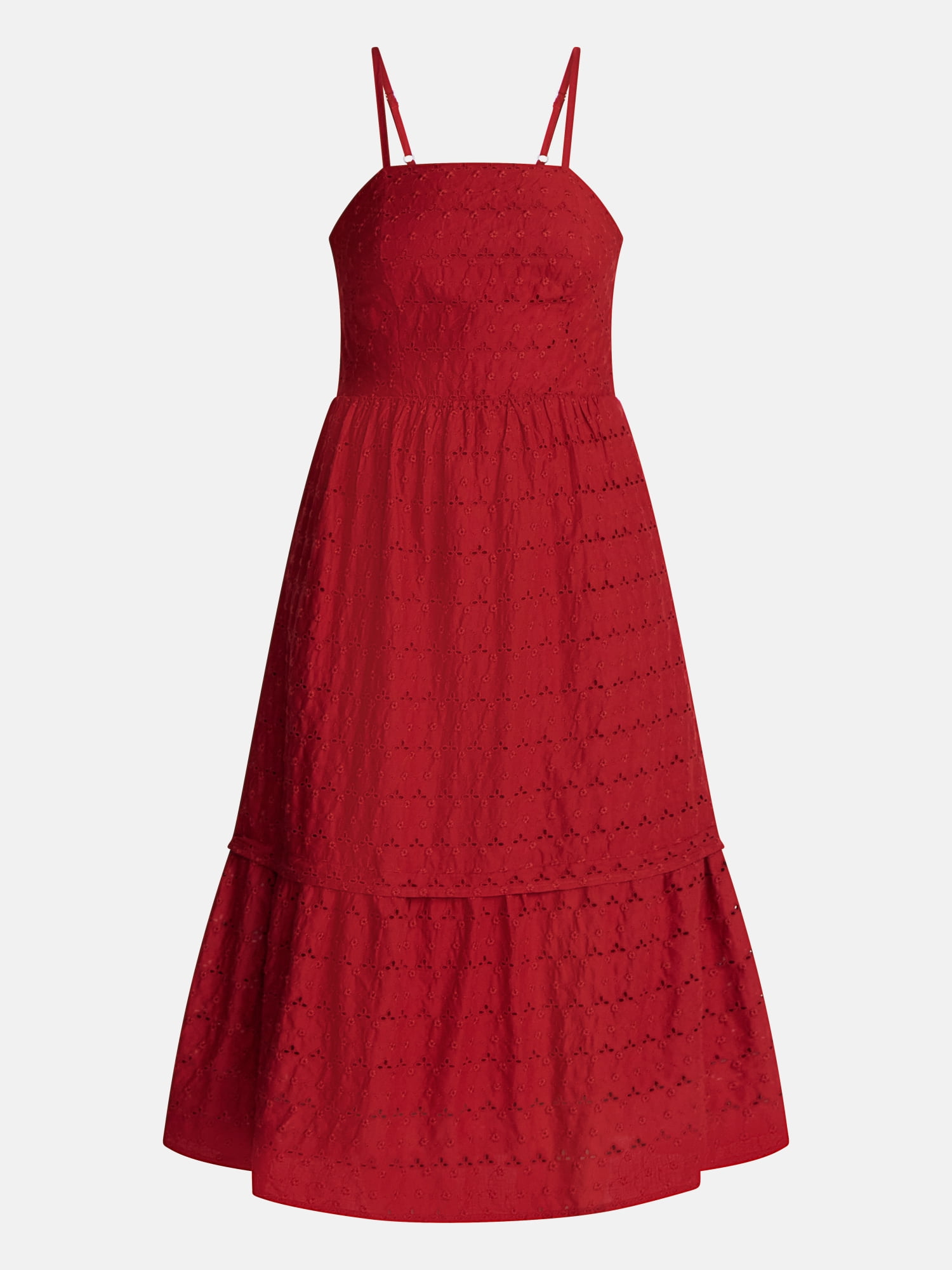 Time and Tru Women's Sleeveless Eyelet Cotton Midi Dress, Sizes XS-XXXL