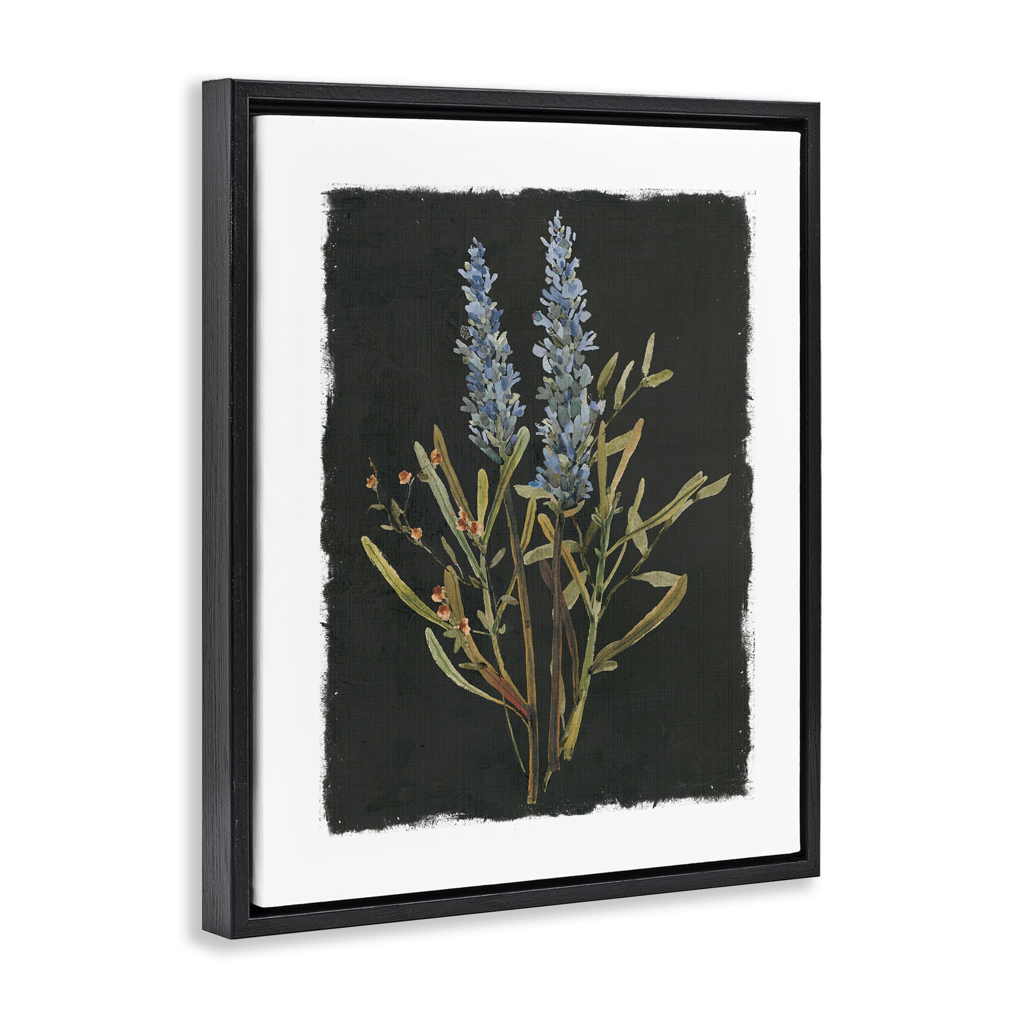 Stupell Industries Lavender Sprigs on Dark Background Black Framed Floater Canvas Wall Art, design by Carol Robinson