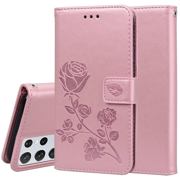 For Samsung Galaxy S21 Ultra 5G Rose Embossed Horizontal Flip PU Leather Case with Holder & Card &