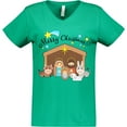 thumbnail image 3 of Inktastic Merry Christmas Cute Nativity Scene Women's V-Neck T-Shirt, 3 of 5