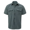 thumbnail image 3 of Men's Solid Color Short Sleeve Lapel Button Cardigan Shirt Top Casual Loose Fit Lightweight Summer Beach Vacation Golf Outfits Modern Fashion Essential | AESTIVO,Gray XL, 3 of 6