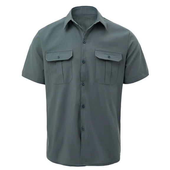 hoksml Men's Cotton Blend Short Sleeve Button Down Shirt Casual Work Utility Top with Dual Chest Pockets