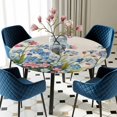 thumbnail image 5 of Elastic Fitted Round Tablecloth, Blue Spring Floral Waterproof Stretch Table Cover for 36"-44" Tables, Pink Flowers Butterfly Rustic Washable Outdoor Tablecloths for Patio, Picnic, Camping, 5 of 9