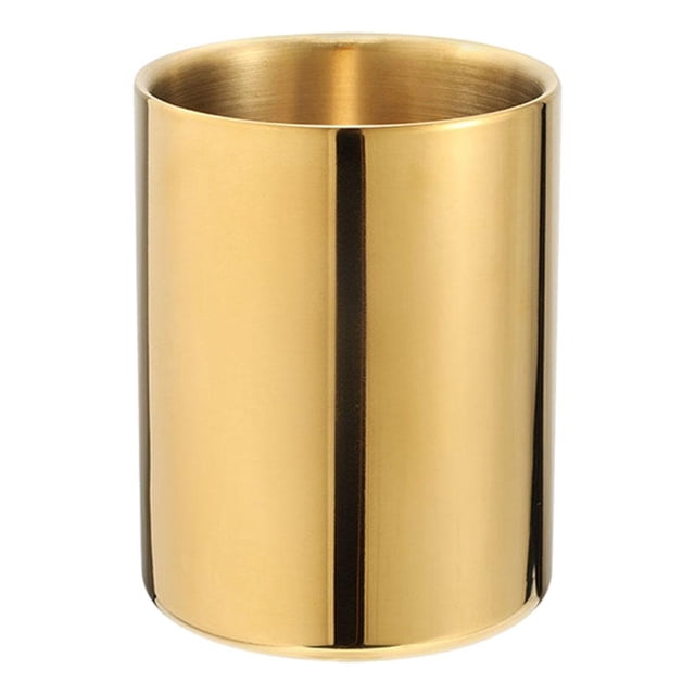 yuksok Gold Pen Holder Makeup Brush Cup Round Container Desk Organizer Flower Pot Stationery