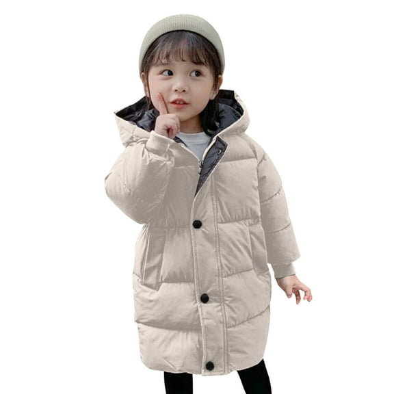 Mepaouo Kids Winter Puffer Jackets Girls Boys Padded Winter Down Coat Casual Hooded Outwear Beige 2-3Year
