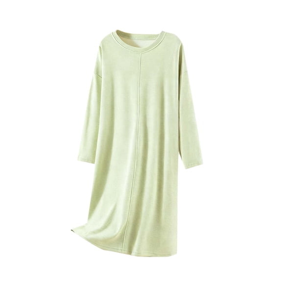 Oalirro Long Nightgowns for Women Long Sleeve Round-Neck Nightgown Winter Loose Home Clothes for Women