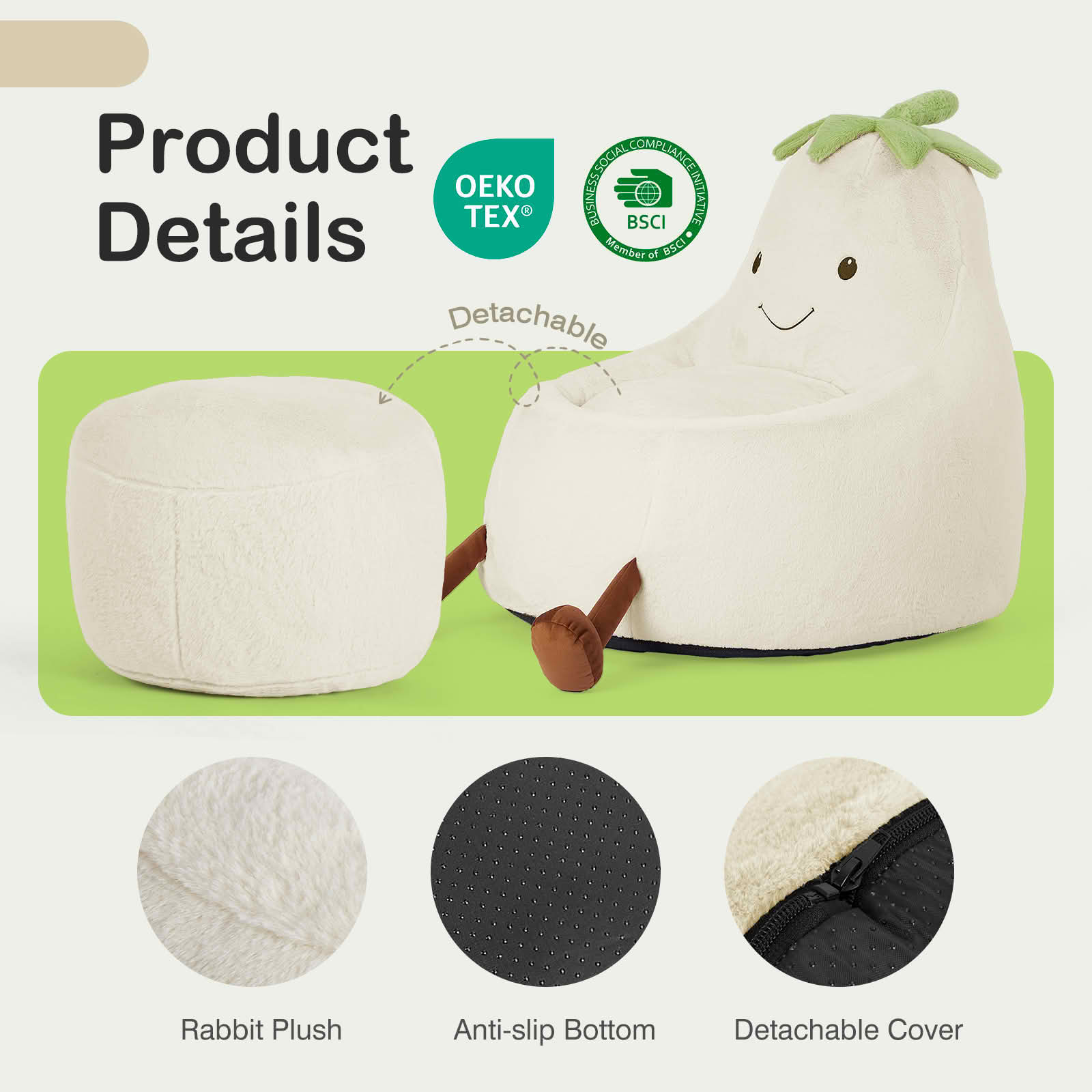 MAYEERTY Toddler Children's Bean Bag Chair Artificial Rabbit Fur Cover Teenager Filled Sofa