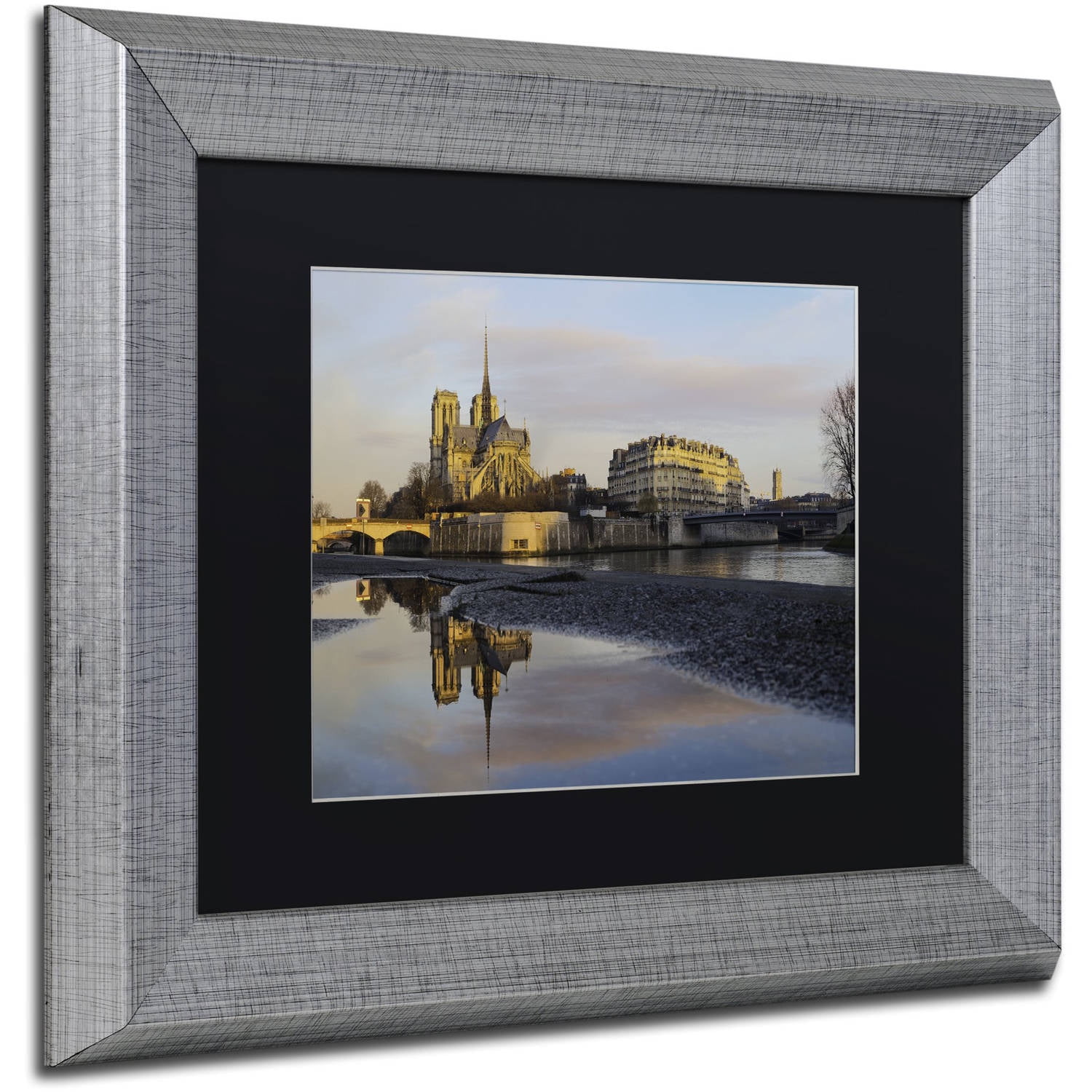 Trademark Fine Art "Sunrise in Notre Dame de Paris" Canvas Art by Mathieu Rivrin, Black Matte, Silver Frame