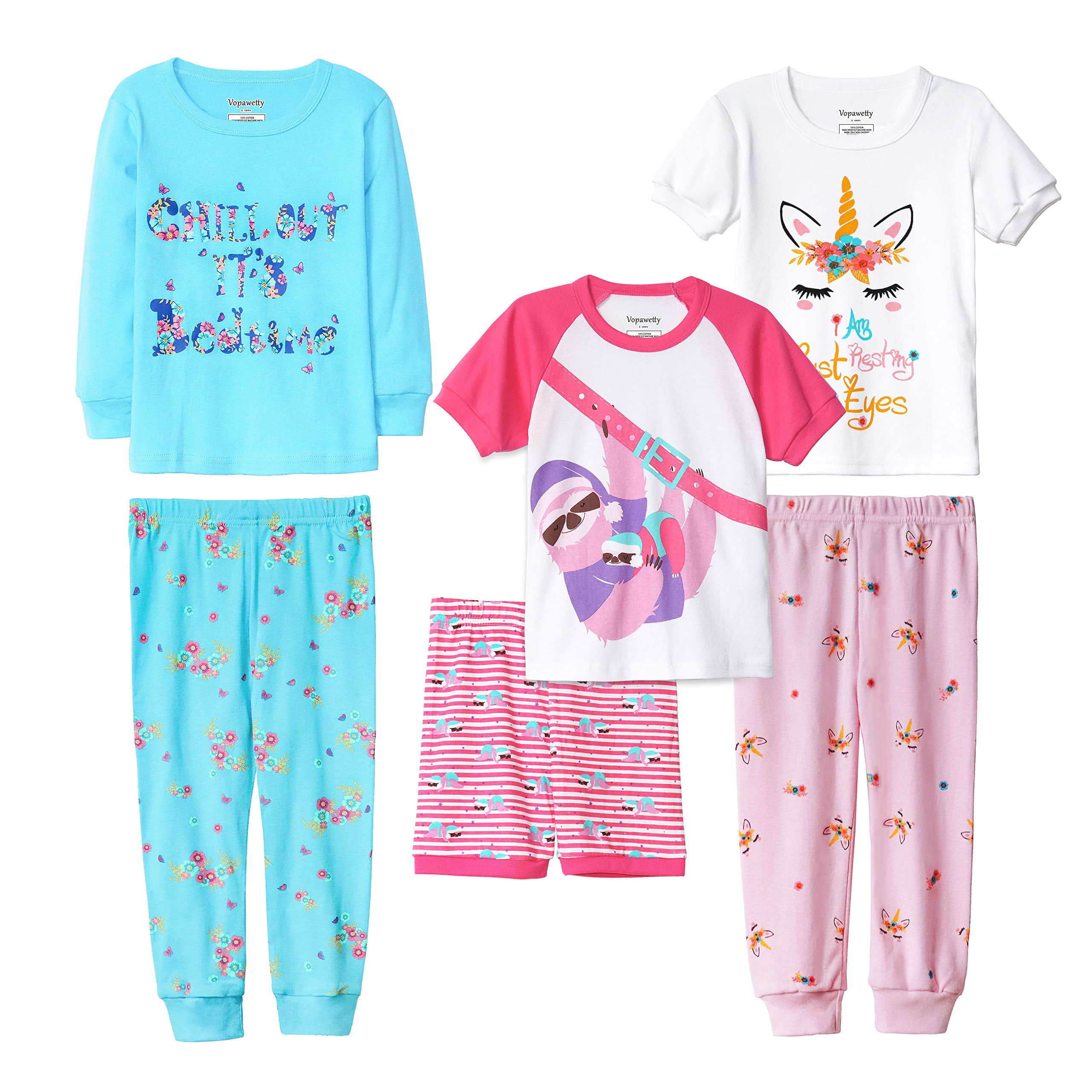 Vopawetty Boys' 6-Piece Snug-Fit Cotton Pajama Set Sleepwear 