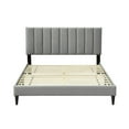 thumbnail image 4 of Queen Size Bed Frame with USB Charging, Queen Size Platform Bed Frame with Square Design Headboard, Queen Size Upholstered Bed Frame with Wooden Slats, Gray, 4 of 5
