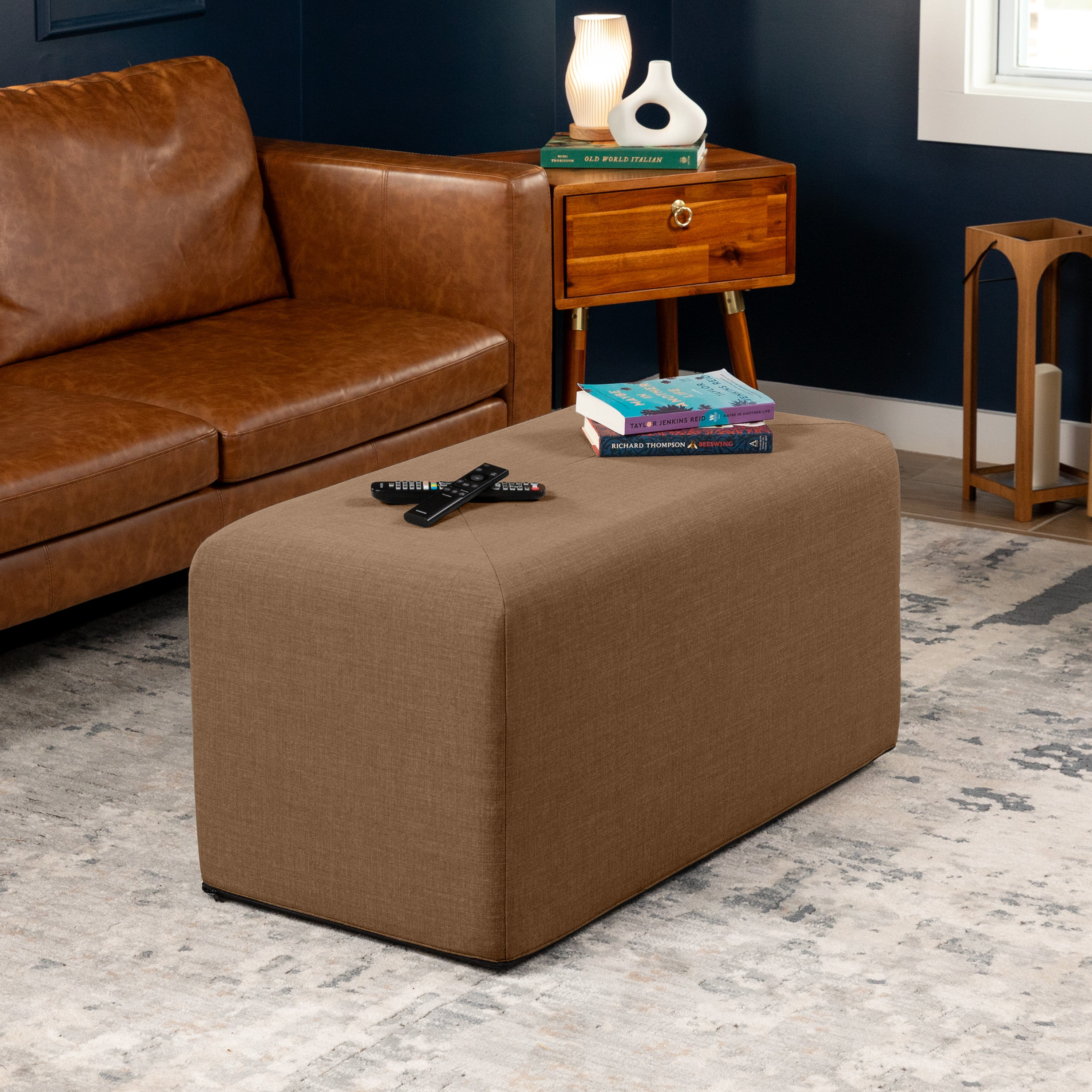 Jaxx Monroe Large Rectangular Foam Ottoman / Coffee Table, (36 x 18), Earth Brown