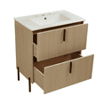 thumbnail image 2 of YYAo Bathroom Storage Vanity, Floor Cabinet,30" Bathroom Vanity with Ceramic Sink and Full-Extension Drawers, Fluted Design, Natural, 2 of 13