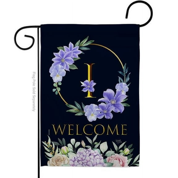 Breeze Decor  13 x 18.5 in. Welcome I Initial Garden Flag with Spring Floral Double-Sided Decorative Vertical Flags House Decoration Banner Yard Gift