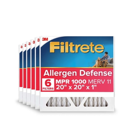 Filtrete 20x20x1 HVAC Furnace Air Filter, MPR 1000 MERV 11, Allergen Defense, 6 Pack