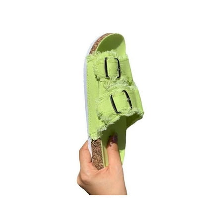 

Bellella Ladies Slippers Buckles Slides Open Toe Shoes Comfortable Flats Summer Indoor Green 12