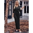 thumbnail image 6 of Womens Ruched Guest Gown Long Sleeve Split Bodycon Evening Dress V Neck Plain Twisted Waist Long Dresses Fall, 6 of 7