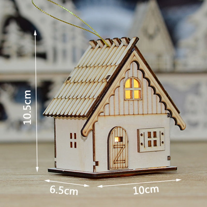 LED WOODEN CHRISTMAS Ornament Wooden House MOTHER & CHILD 10cm 