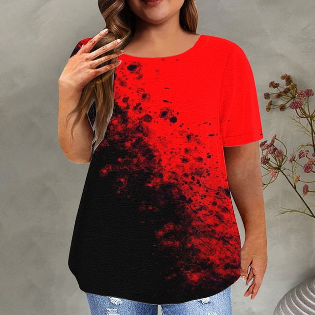 EGNMCR Hauts Grande Taille pour Femmes Décontractés à Imprimé Manches Courtes Col Rond Hauts Amples T-Shirt Blouse