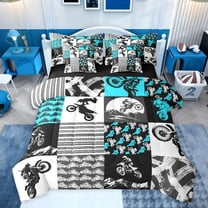 Castle Fairy Dirt Bike Bedding Comforter Set 7pcs for Boys Girls,Extreme Sport Motorcycle Queen Bedding Sets Super Cozy,Abstract Geometric Plaid Queen Sheet Sets,Microfiber Bedroom Decor,Reversible