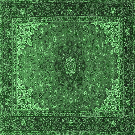 Ahgly Company Indoor Square Medallion Emerald Green Traditional Area Rugs, 3' Square