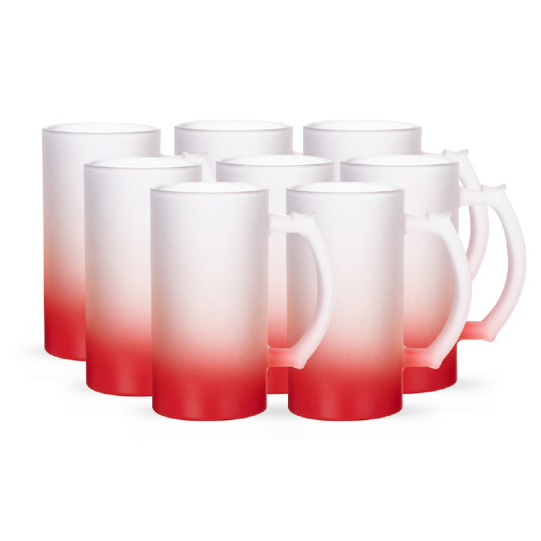 Frosted Glass Beer Mug Gradient(16oz/480ml,Sublimation Blank,Red