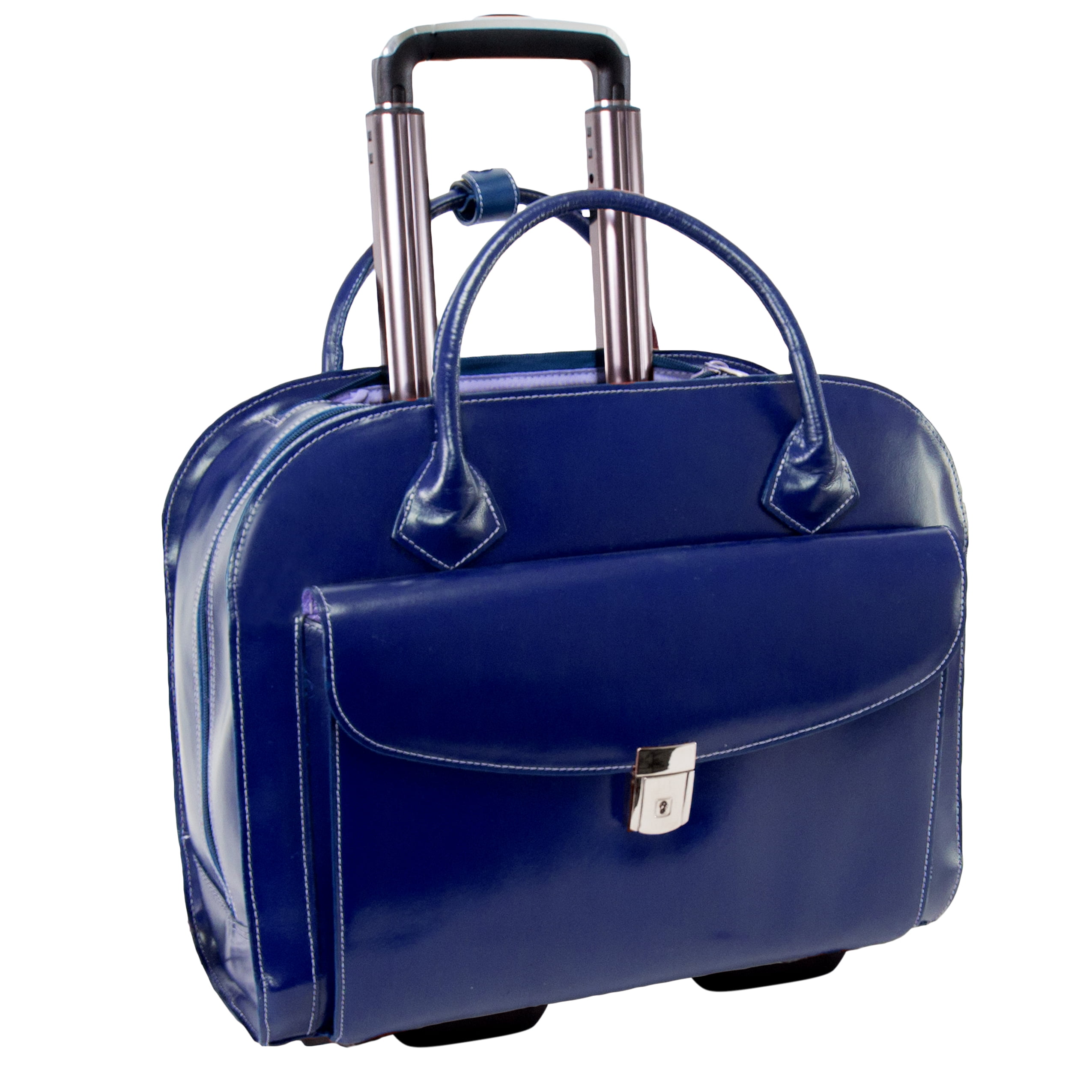 McKlein GRANVILLE, Wheeled Ladies' Laptop Briefcase, Top Grain Cowhide  Leather with Faux Leather Trim, Navy (96147A)