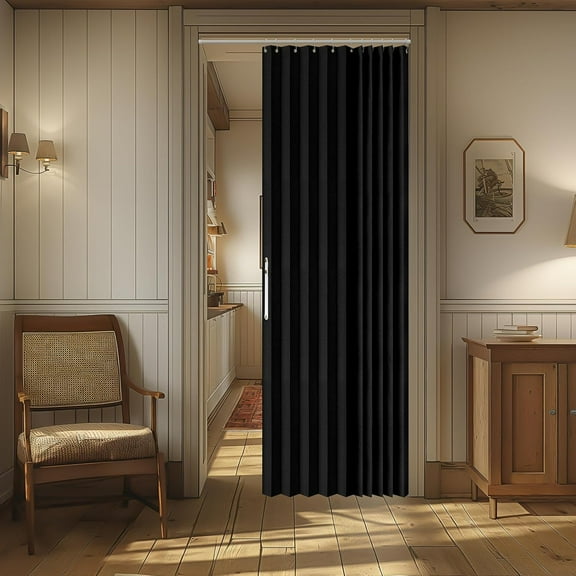 100% Blackout Accordion Doors Interior Magnetic Door Curtain Folding Closet Door Curtain Invisible Applicable Bedroom Room Living Room Doorway (Black 52" W x 78" L) 1 Panel