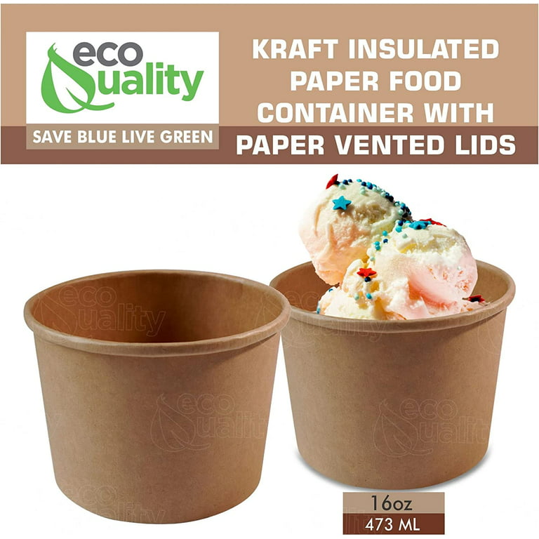 NYHI Kraft Paper Soup Storage Containers with Lids | 16 Ounce Insulated Take Out Disposable Food Storage Container Cups for Hot & Cold Foods | Eco