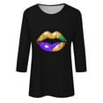 thumbnail image 4 of Jinhomg Funny Mardi Gras Shirt for Women 2025 Fancy Carnival Themed Lips Graphic Tops Plus Size 3/4 Sleeve Parade Pullover Ladies Holiday Party Tees Black L, 4 of 6