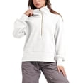 thumbnail image 5 of Biekopu Women's Loose Pullover, Solid Color Lapel Long Sleeve Half Zip Cropped Sweatshirt Clothes, 5 of 9