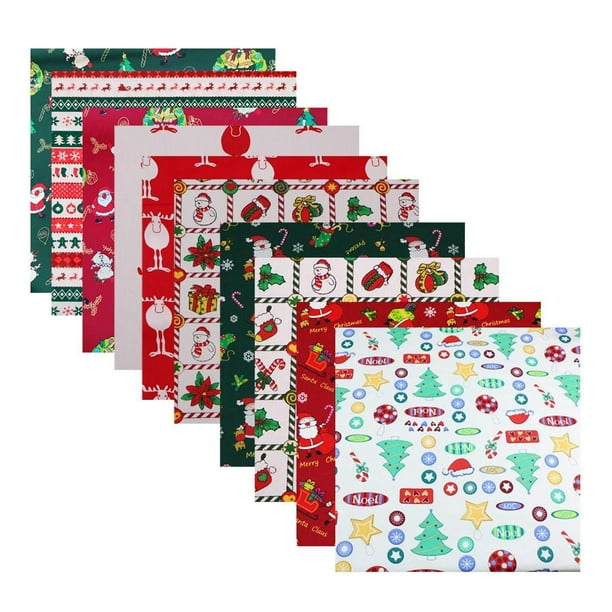 Paquete de tela de algodón para tapicería de vestidos y manualidades con cuadrados navideños de costura 10 piezas