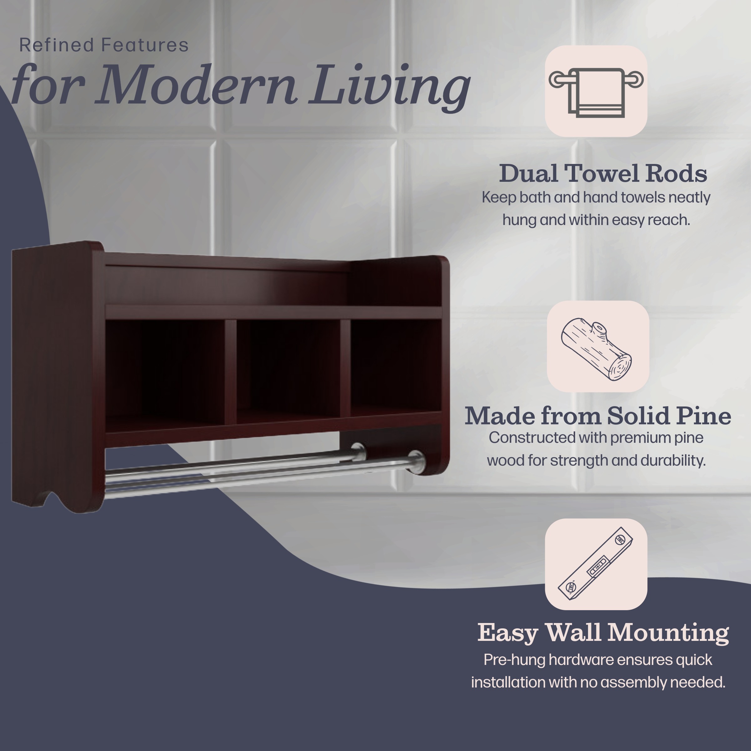 Alaterre 25" Bath Storage Shelf with Towel Rod, Espresso