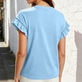 thumbnail image 6 of ClodeEU Women's Crew Neck Ruffle Sleeve T-Shirt,Solid Short Sleeve Casual Tee Sky Blue,Women's Plus XL, 6 of 7