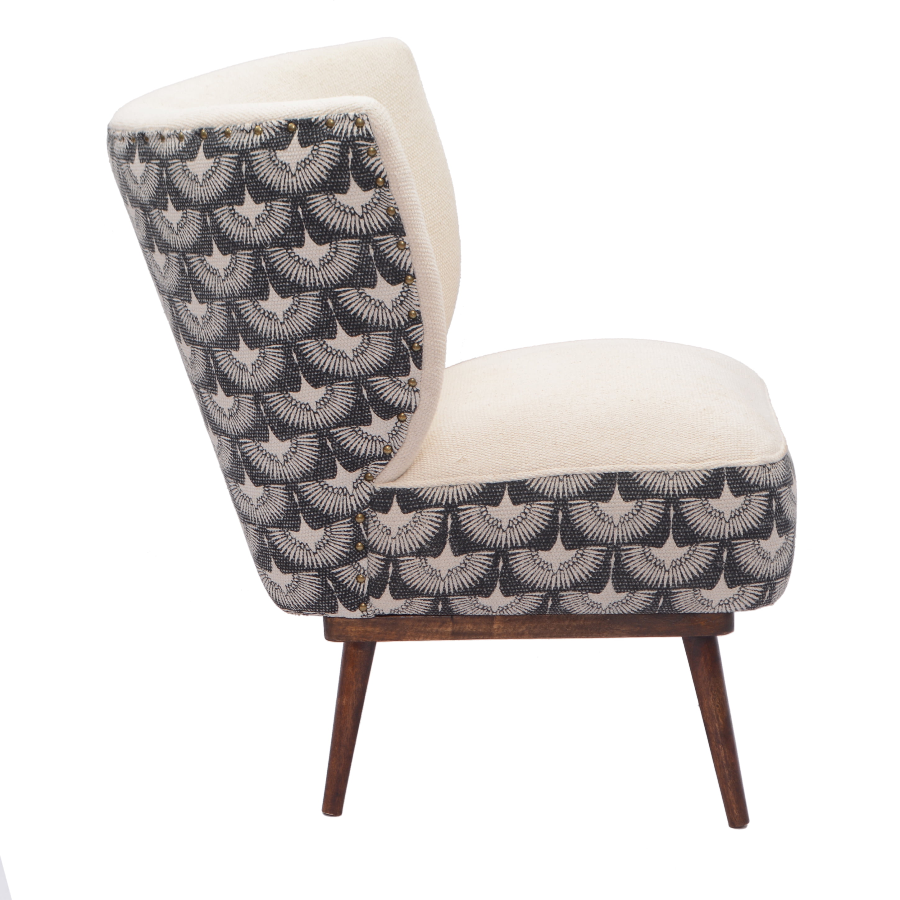 Ox Bay Tufted Cotton Armchair with Bird Print, Cream/Black