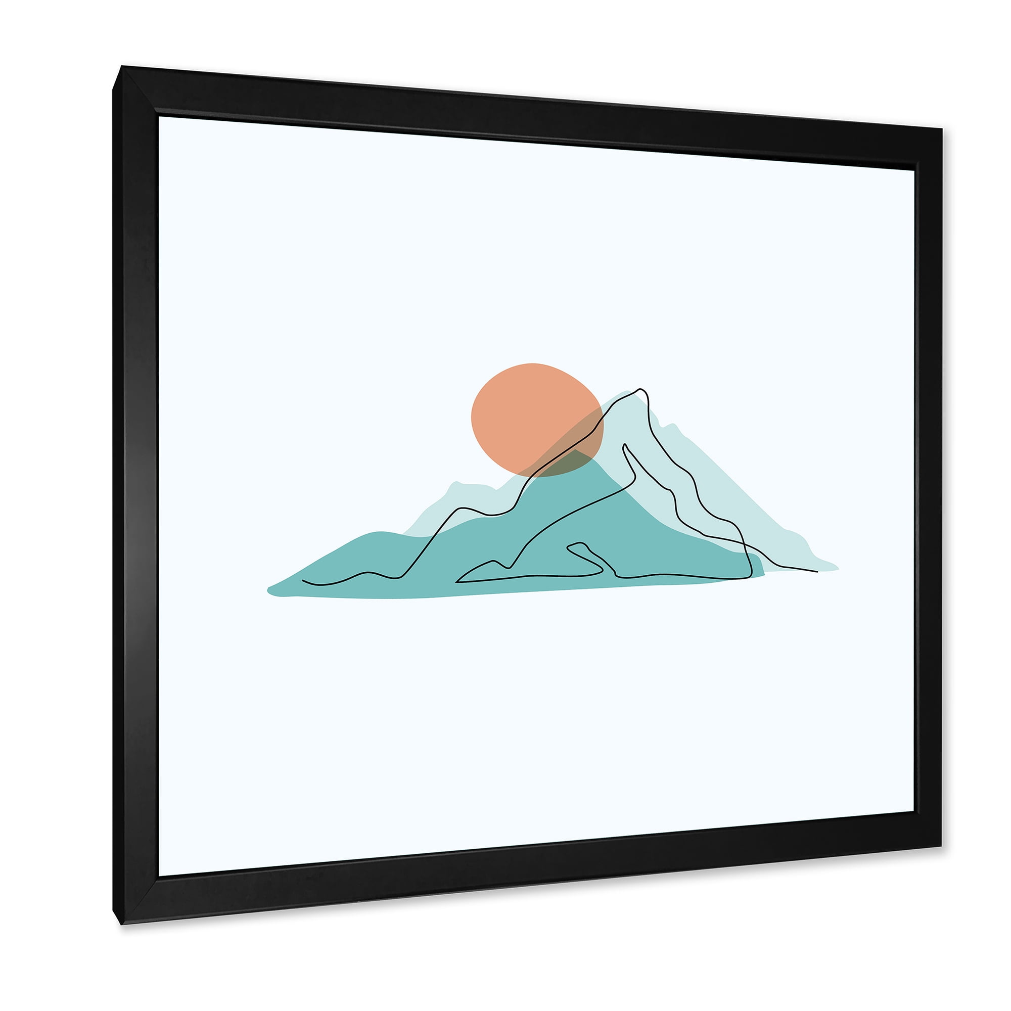 Designart 'Abstract Blue Mountains With Red Moon II' Modern Framed Art Print