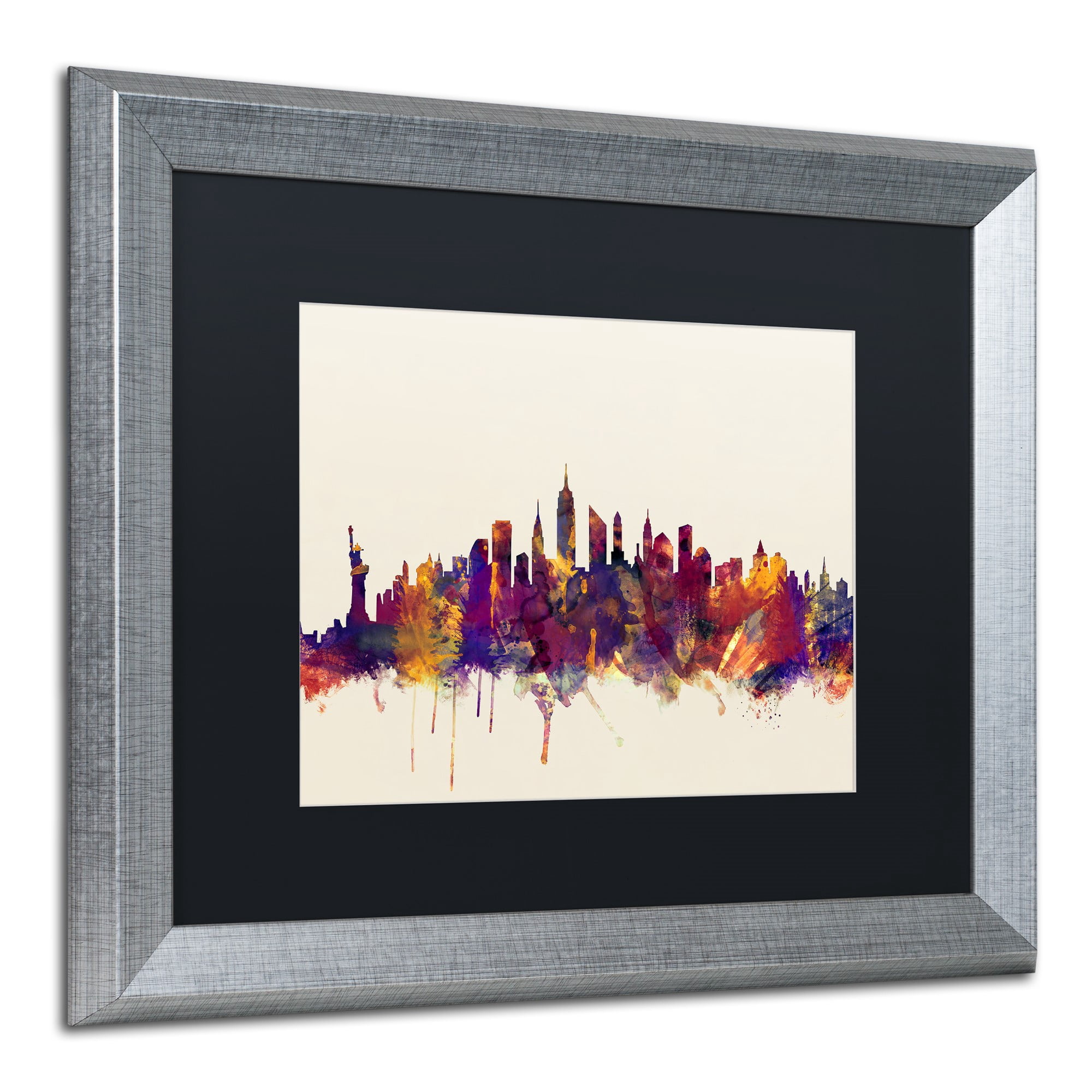 Trademark Fine Art "New York City Skyline" Canvas Art by Michael Tompsett, Black Matte, Silver Frame