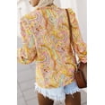 thumbnail image 3 of Women's Yellow Paisley Print Ruffled Trim Boho Shirt, 3 of 5