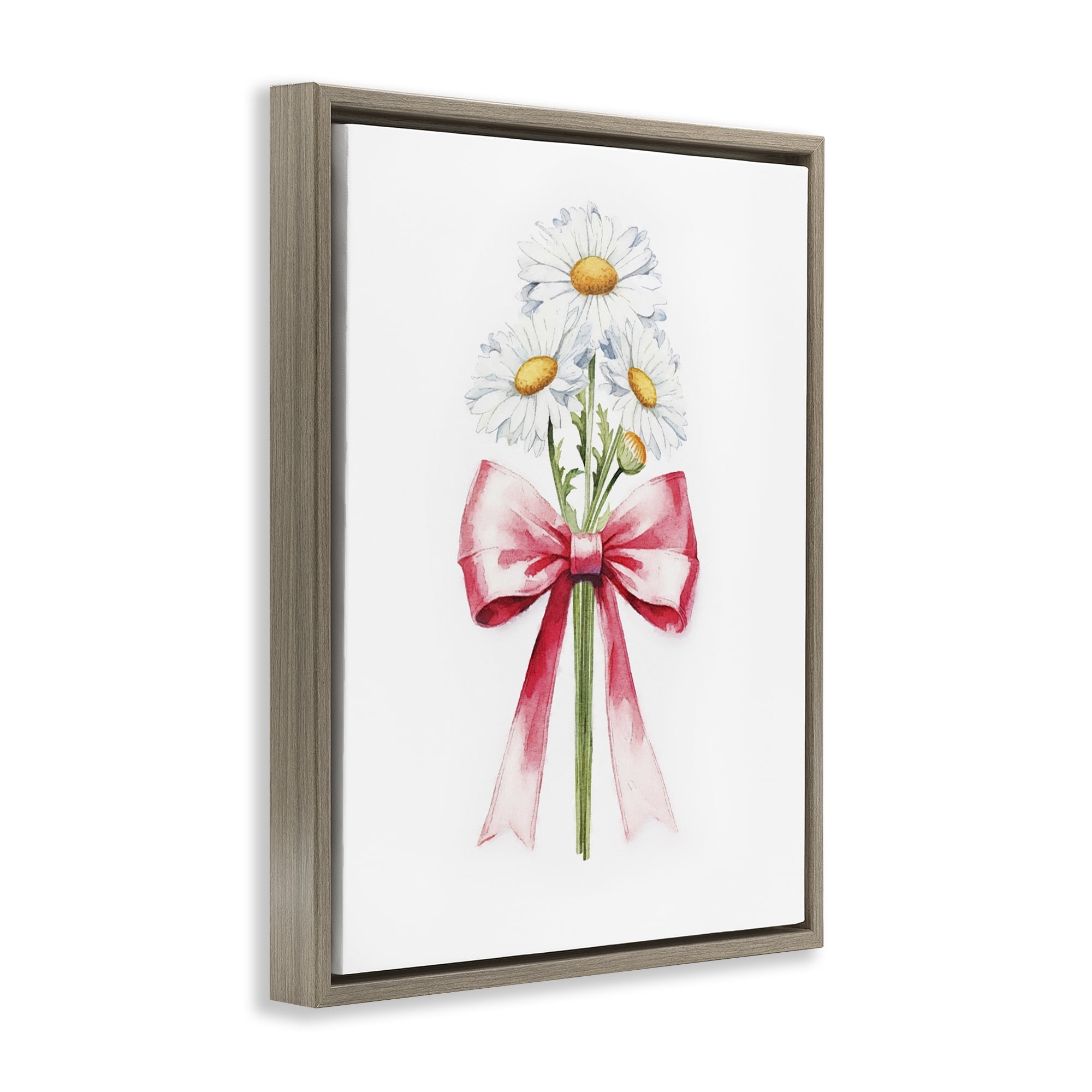 Stupell Industries Daisy Swathed Ribbon Plants & Flowers Painting Brown Floater Framed Canvas Art Print Wall Art, 17 x 21