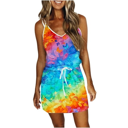 

Maternity Dress Sexy Dresses for Women Women Casual V-Neck Sleeveless Straps Tie-dye Printed Loose Vest Sling Dress Savings Clearance Deals Summer Dresses for Women 2022 Maxi Dress Blue M