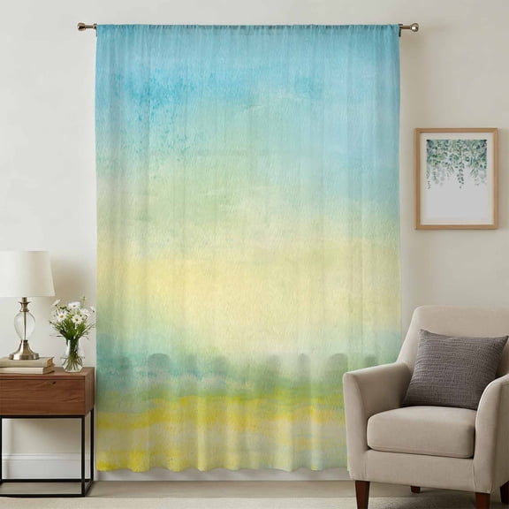 Turquoise Blue Ombre Sheer Curtains 72 Inches Long, Abstract Modern Art Oil Painting Light Filering Curtains, Breathable Simi Curtain Privacy Drapes for Living Room Bedroom Window Treatment