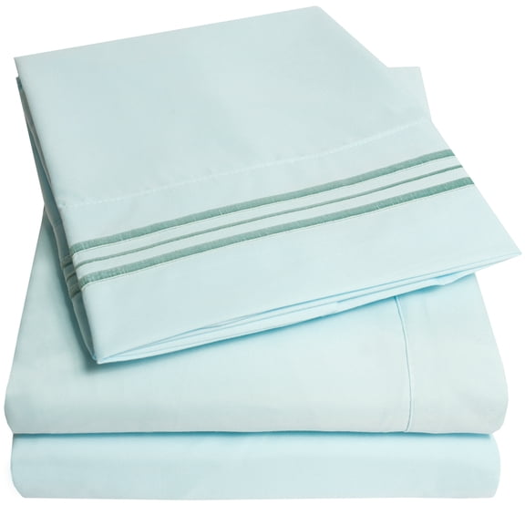 1800 Thread Count 4 Piece Deep Pocket Bedroom Bed Sheet Set King - Light Blue