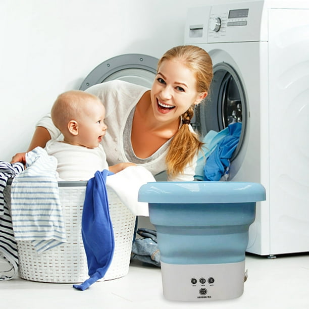 TB&W Mini machine à laver pliante pour chaussettes, sous-vêtements,  nettoyage du seau (bleu US) 