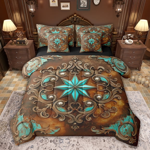 Castle Fairy Boho Damask Twin Bedding Sets,Western Theme Bedding Comforter Set